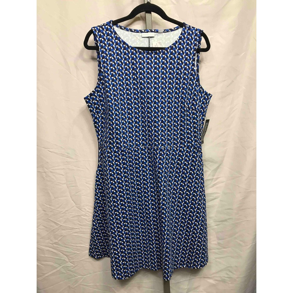 NY and Company Women's XL Blue Geometric Print Sleeveless Fit and‎ Flare Dress